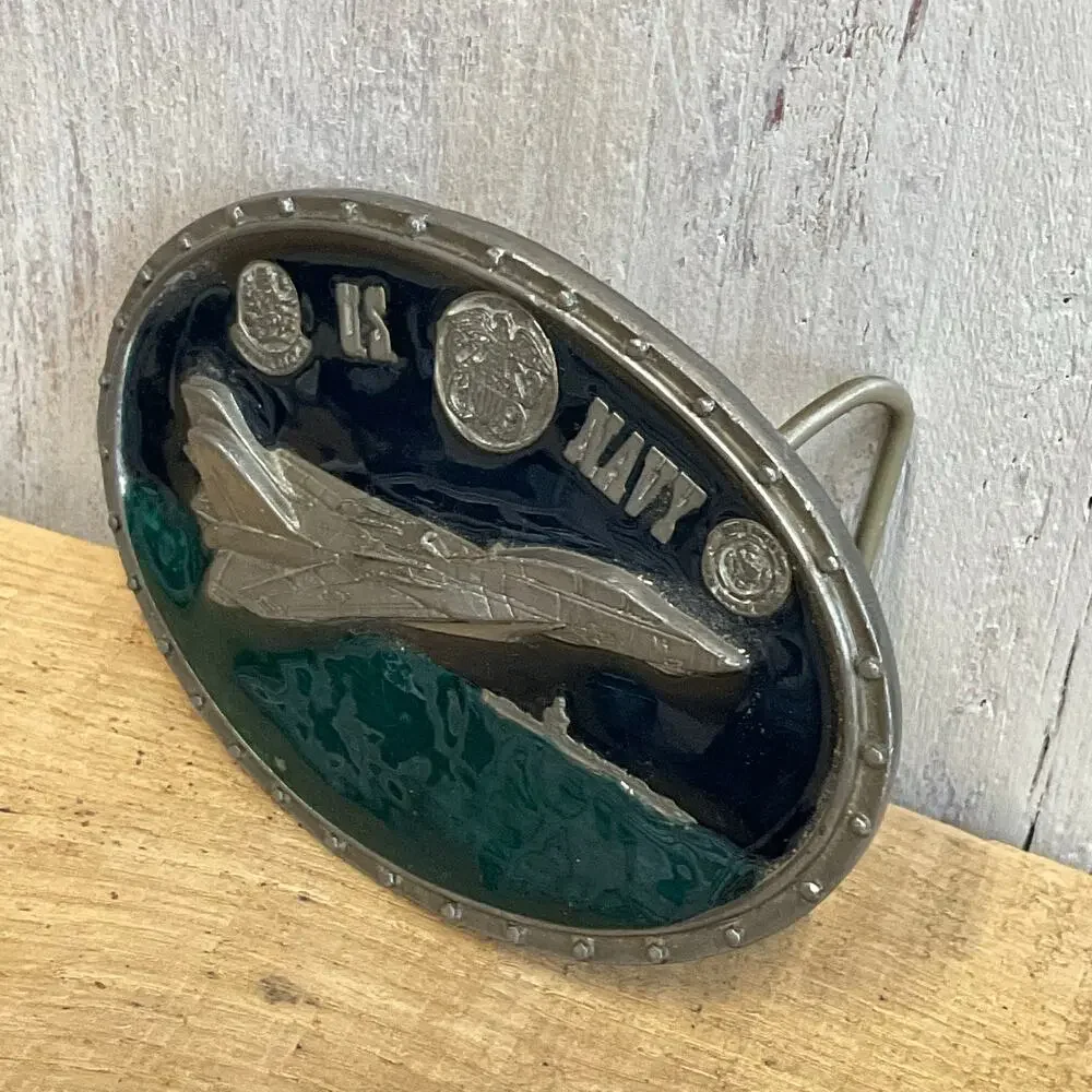 CJ Inc US Navy Belt Buckle‎ 1987 Military Patriotic Navy Veteran